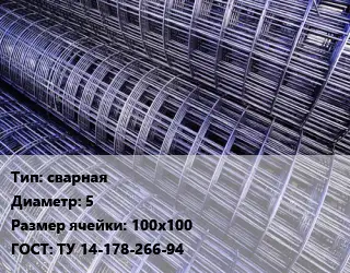 Сетка сварная d=5 Ячейка: 100х100 ГОСТ: ТУ 14-178-266-94